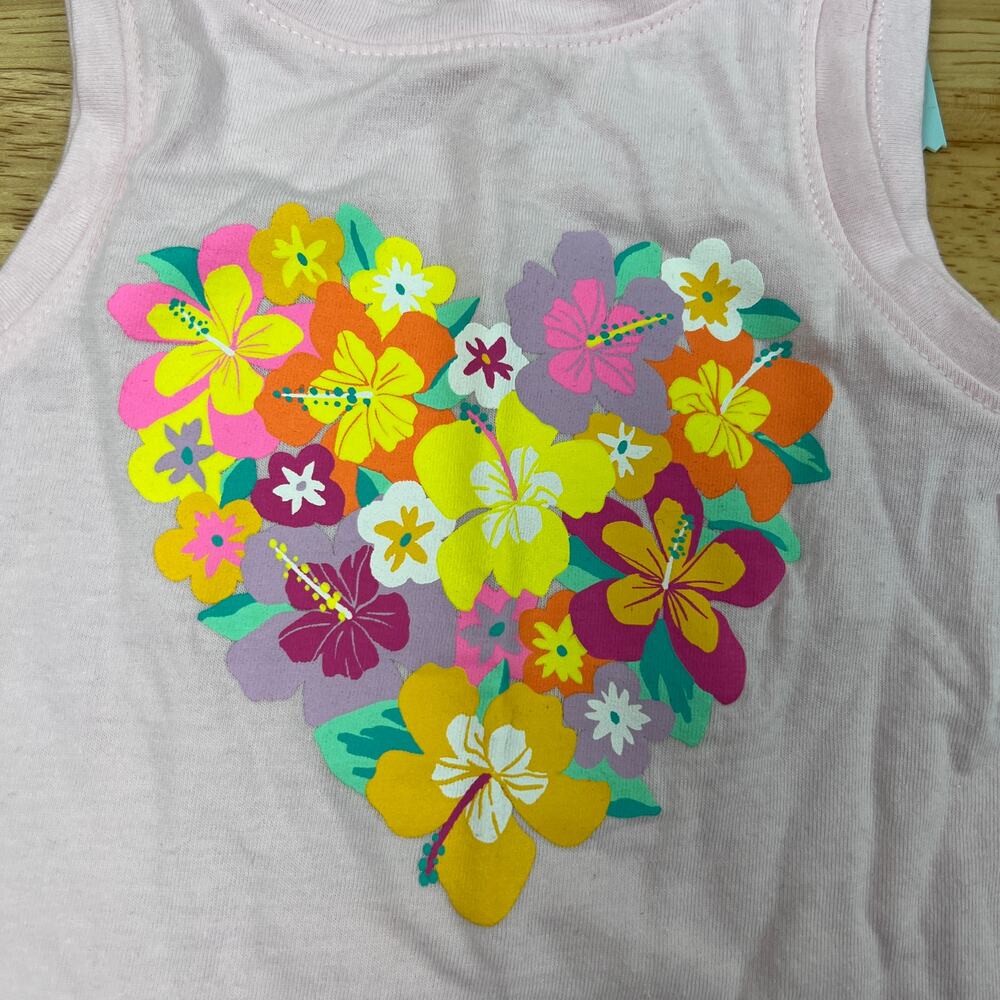 Cat & Jack Toddler Girls' Pink Floral Heart Graphic Tank Top - Size 18M - NWT - Picture 3 of 6